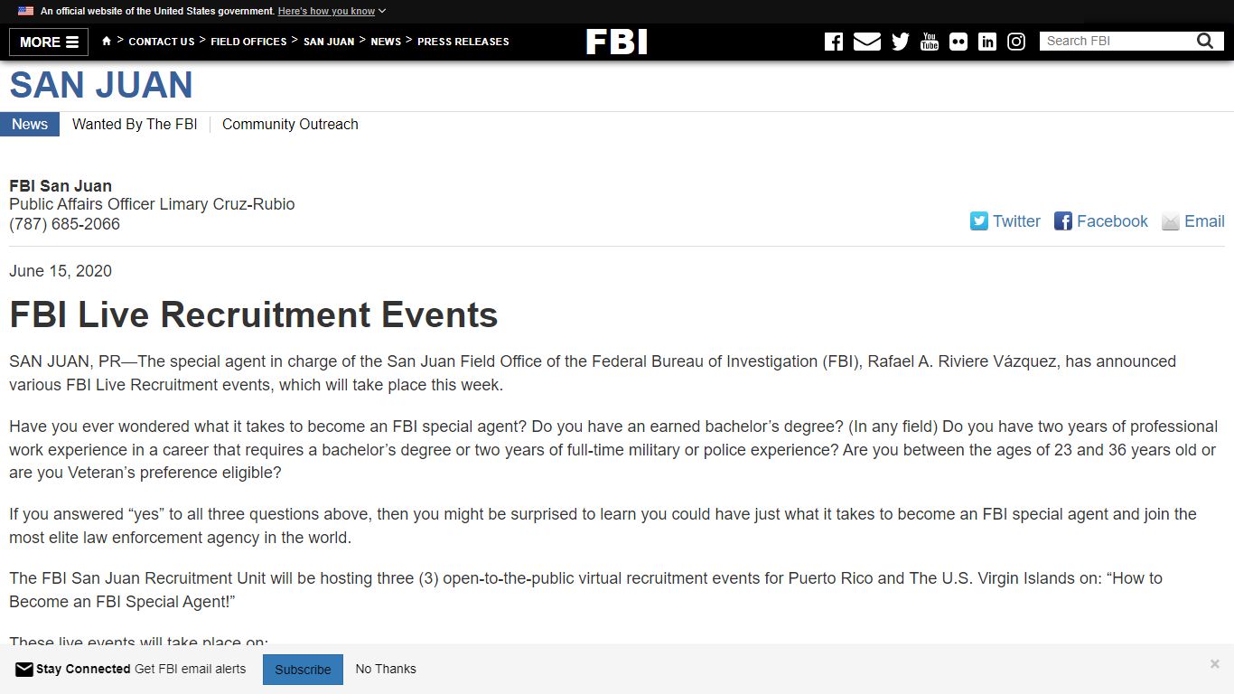 FBI Live Recruitment Events — FBI - Federal Bureau of Investigation