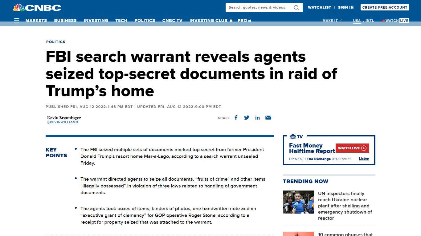 FBI search warrant reveals agents seized top-secret documents in raid ...